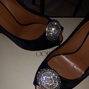 Giuseppe Zanotti Black Satin Crystal Pumps Heels Size 6